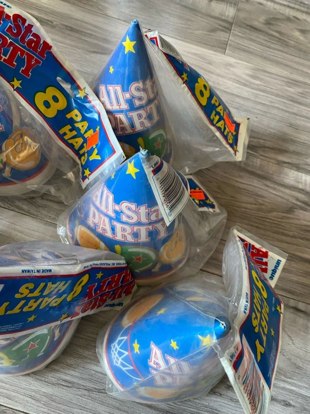 Set Of 7 Unopened Sports Themed Party Hats Total 56 Vintage 1987 90s 80s Retro